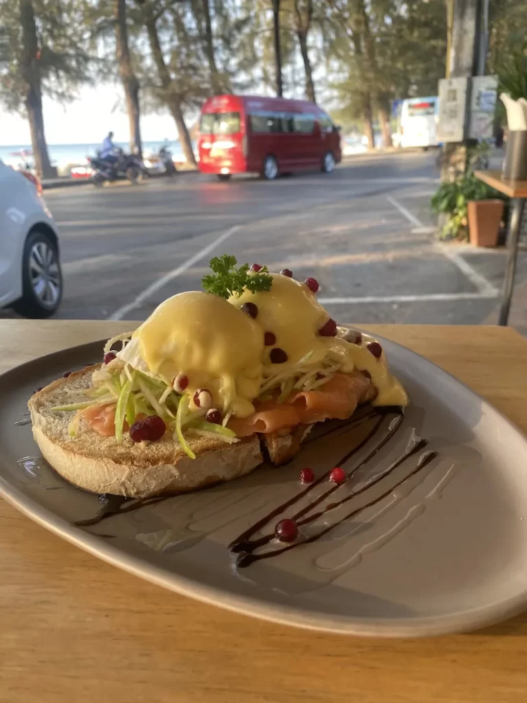 Salmon eggs benedict is a great alternative to a stellar pancake in Rawai - only at Poached Breakfast Cafe Rawai, Phuket, Thailand